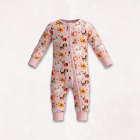 Puppy Love Pink Long Sleeves Zipper Romper For Baby