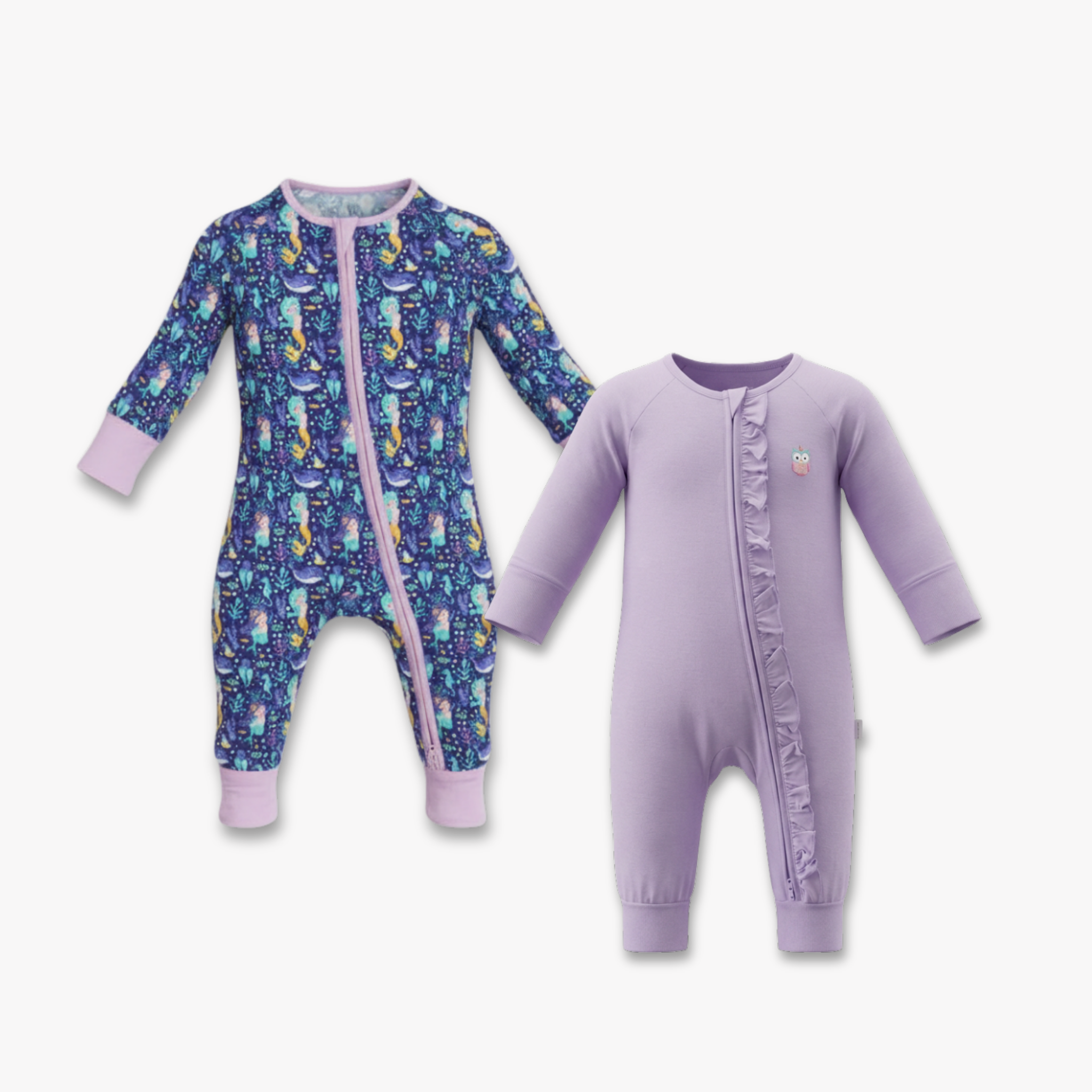 Mermaid Dreams & Lilac Blossom Long Sleeves Zipper Rompers combo