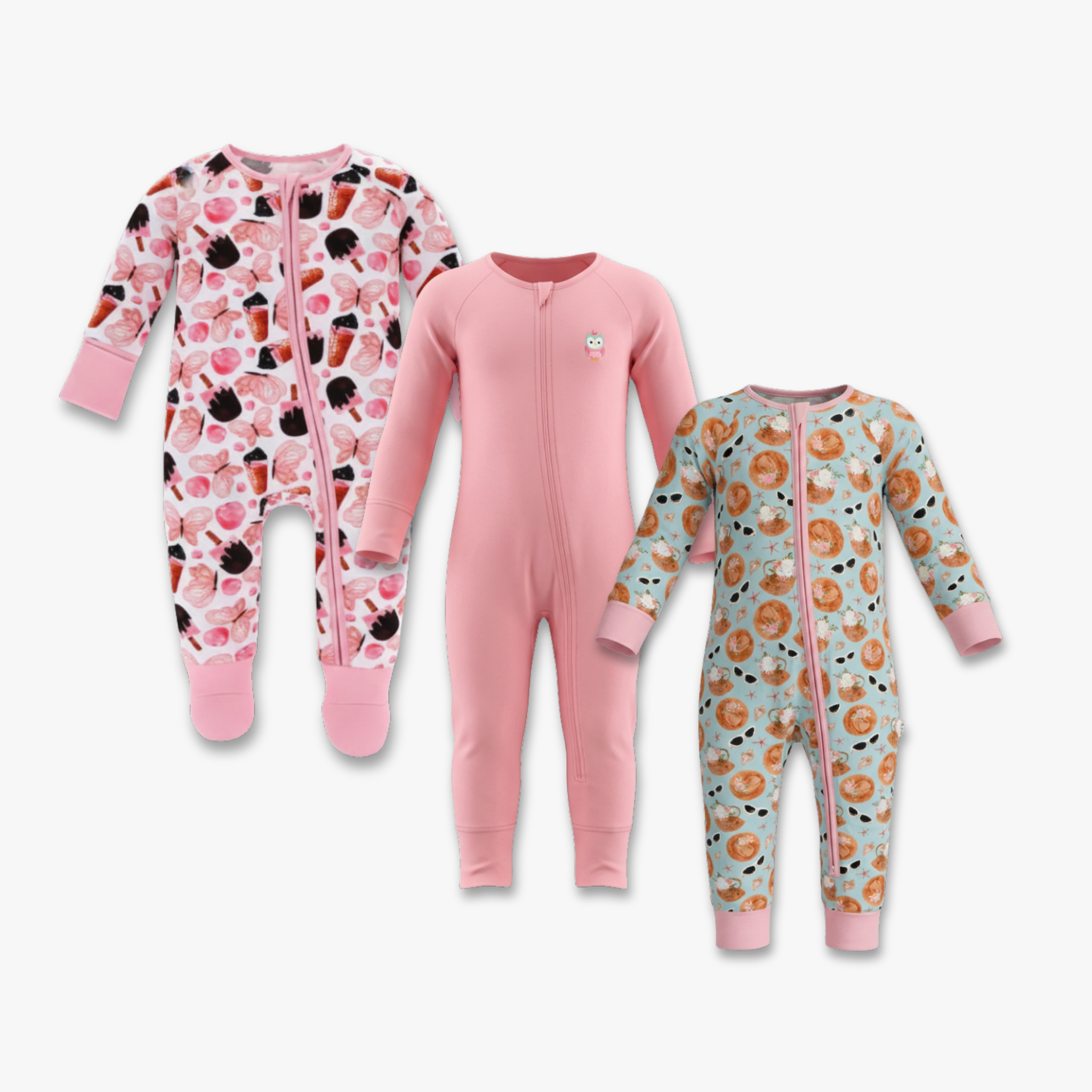 Butterchoc, Signature Pink & Hamptons Long Sleeves Zipper Rompers combo