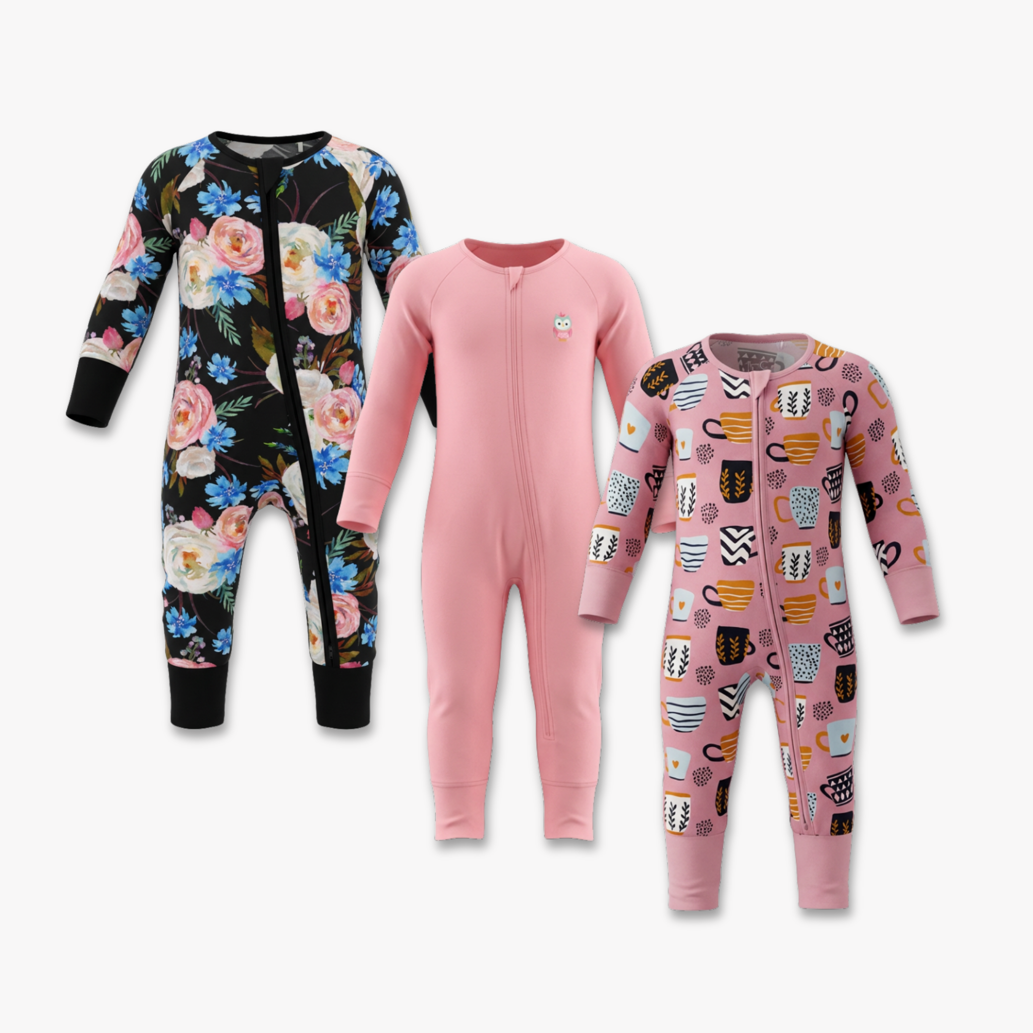 Blackrose, Signature Pink & Cocolove Long Sleeves Zipper Rompers combo