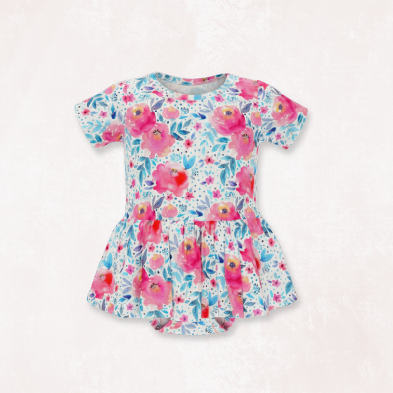 Pink Rose Bodysuit Twirl Baby Girl Dress