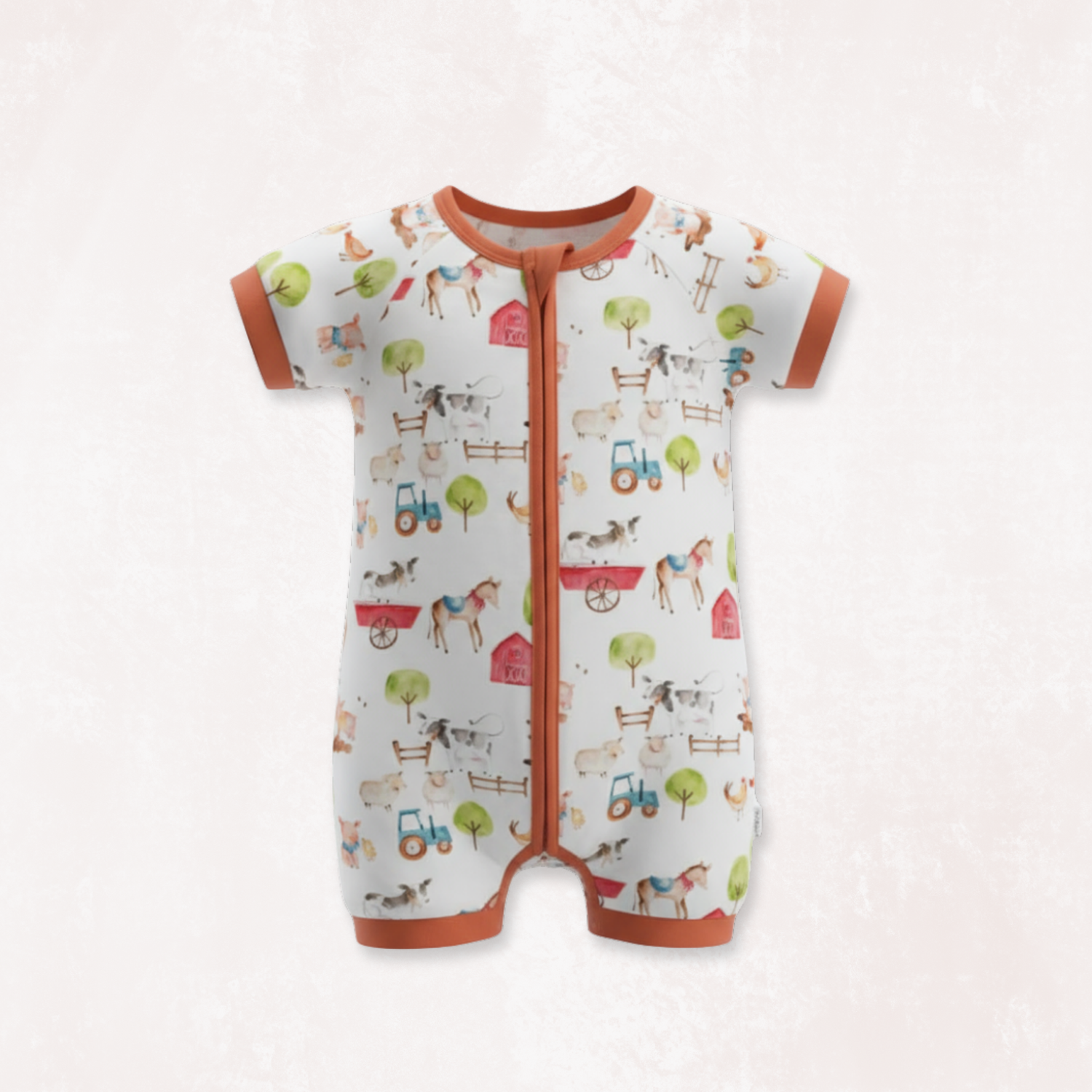 Farm Buddies Half Sleeves Zipper Romper For Baby