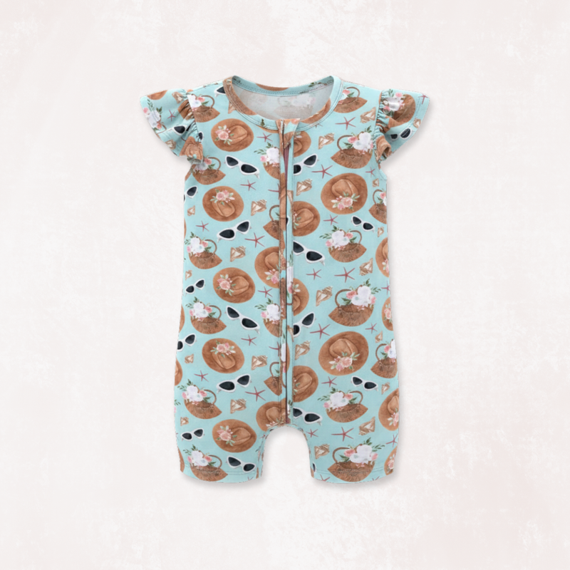 Hamptons Half Sleeves Zipper Romper For Baby