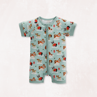 Puppy Love Blue Half Sleeves Zipper Romper For Baby