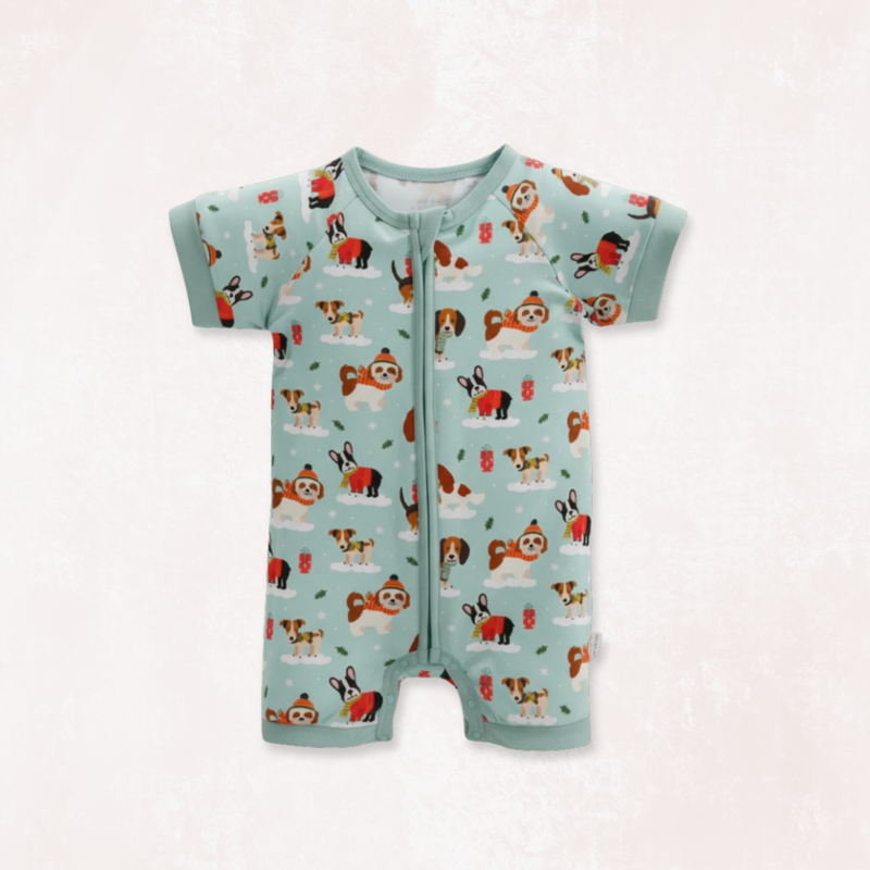 Puppy Love Blue Half Sleeves Zipper Romper For Baby