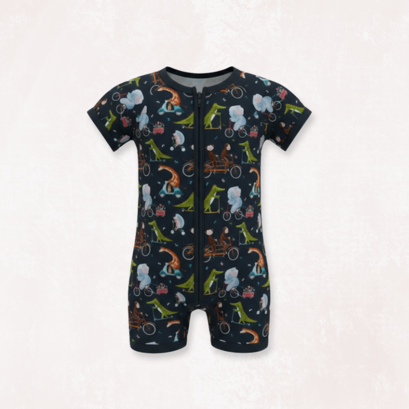 Cycle Safari Half Sleeves Zipper Romper For Baby
