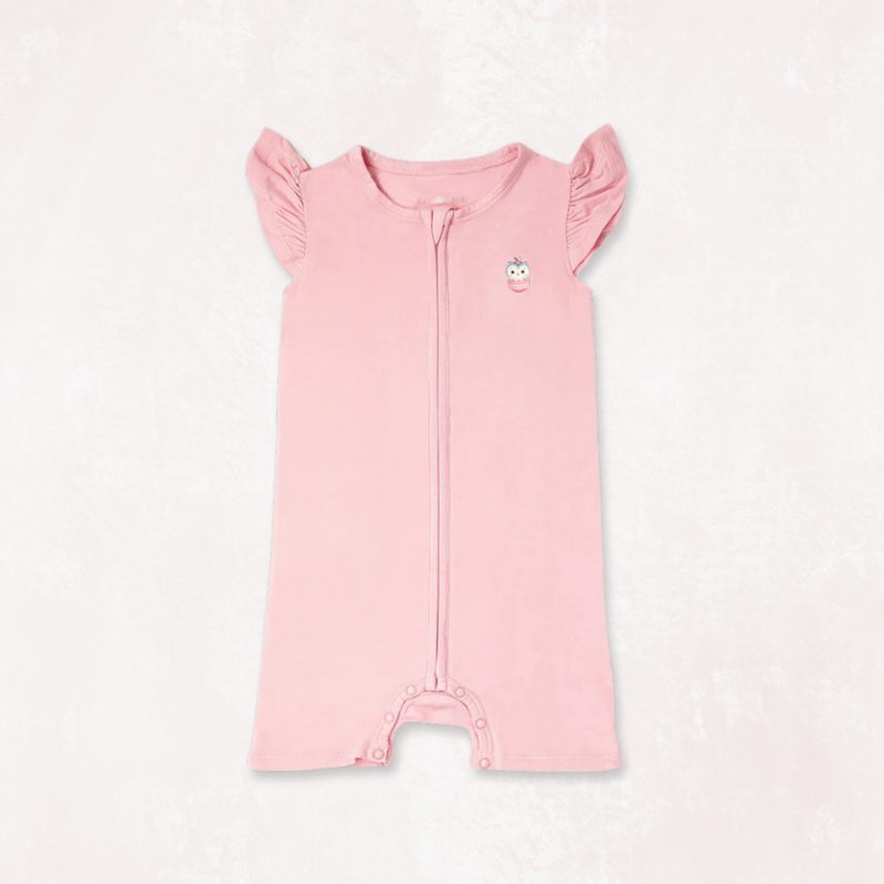 Signature Half Sleeves Zipper Romper For Baby (Baby Pink)