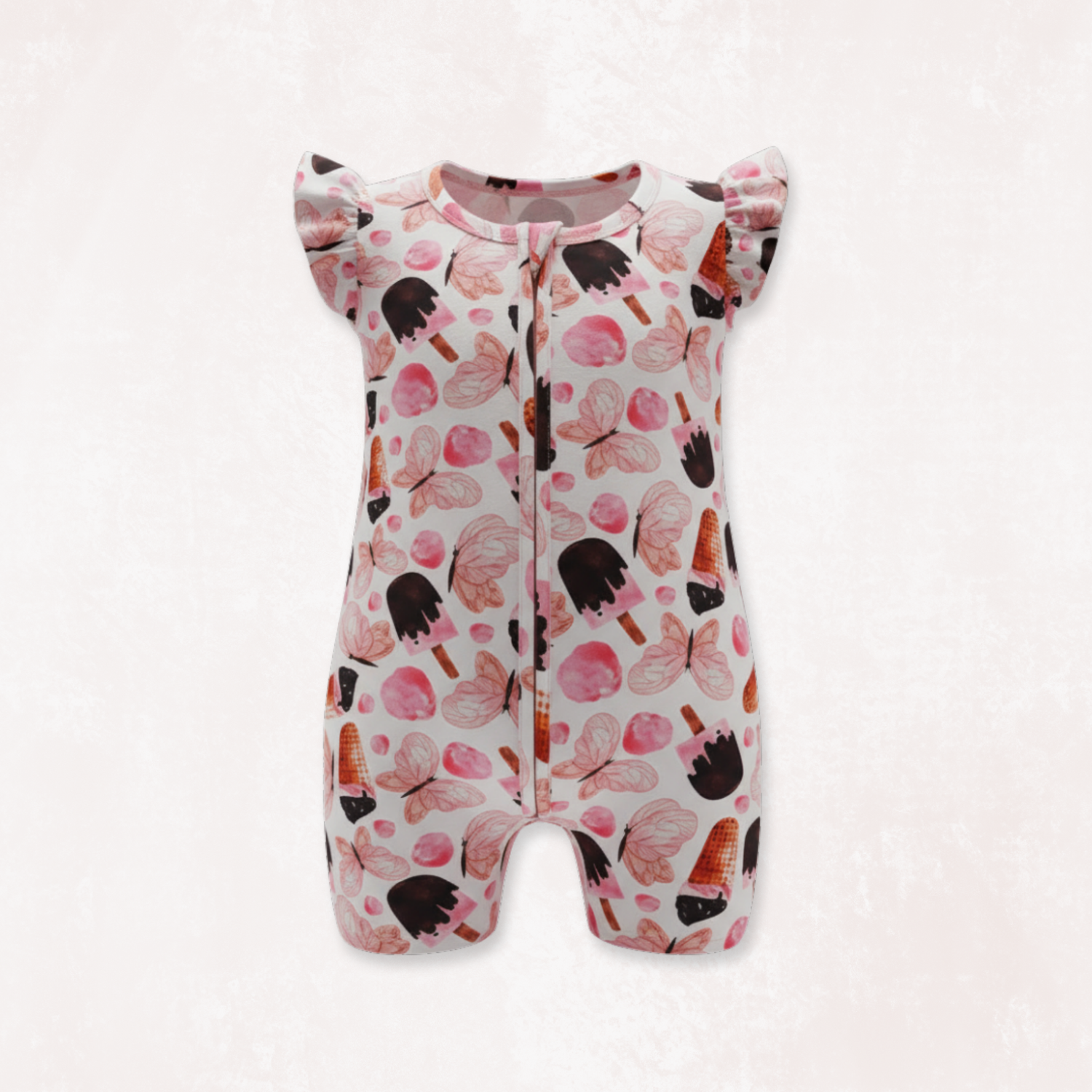 Butterchoc Half Sleeves Zipper Romper For Baby