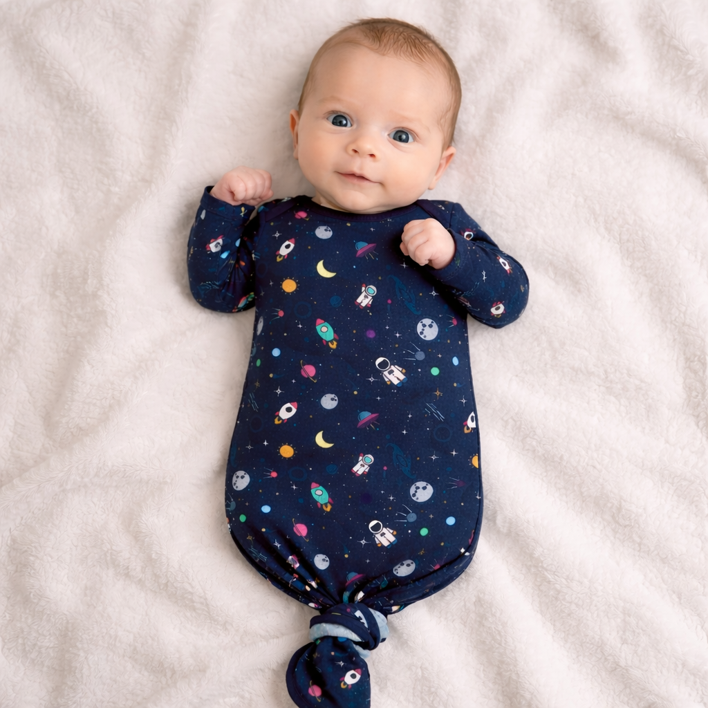 Rocketship Newborn Baby Toffee Knot Gown  Bodysuit