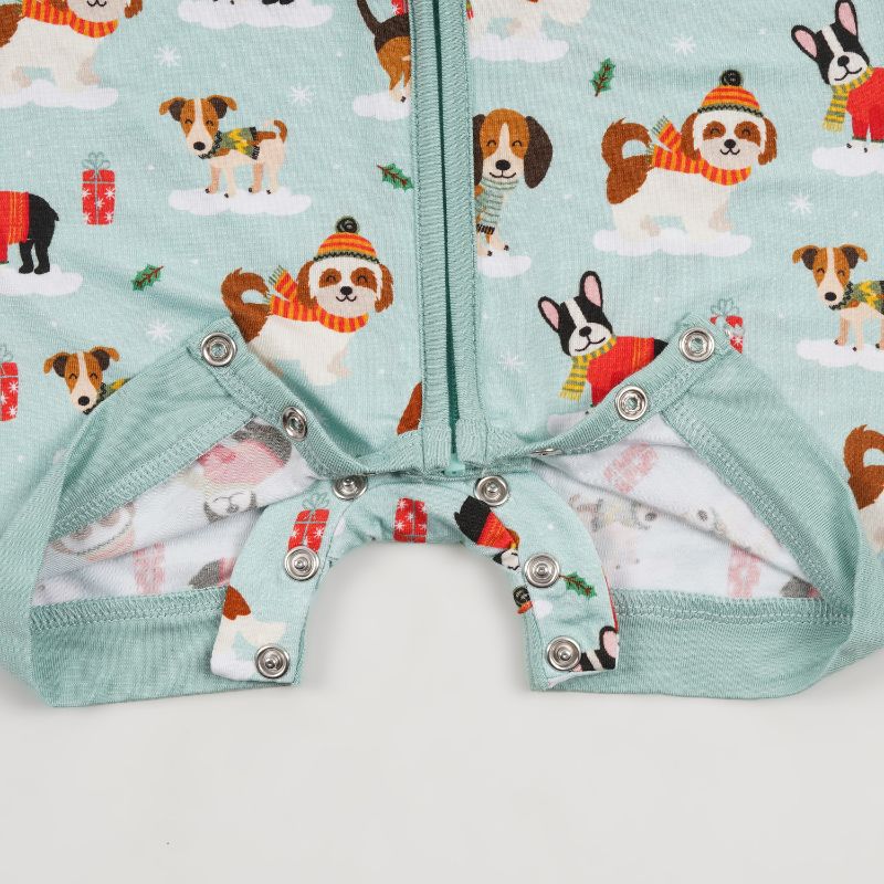 Puppy Love Blue Half Sleeves Zipper Romper For Baby