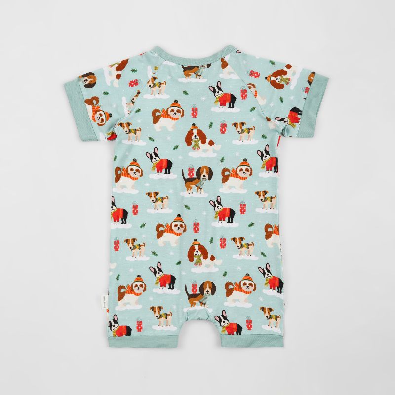 Puppy Love Blue Half Sleeves Zipper Romper For Baby
