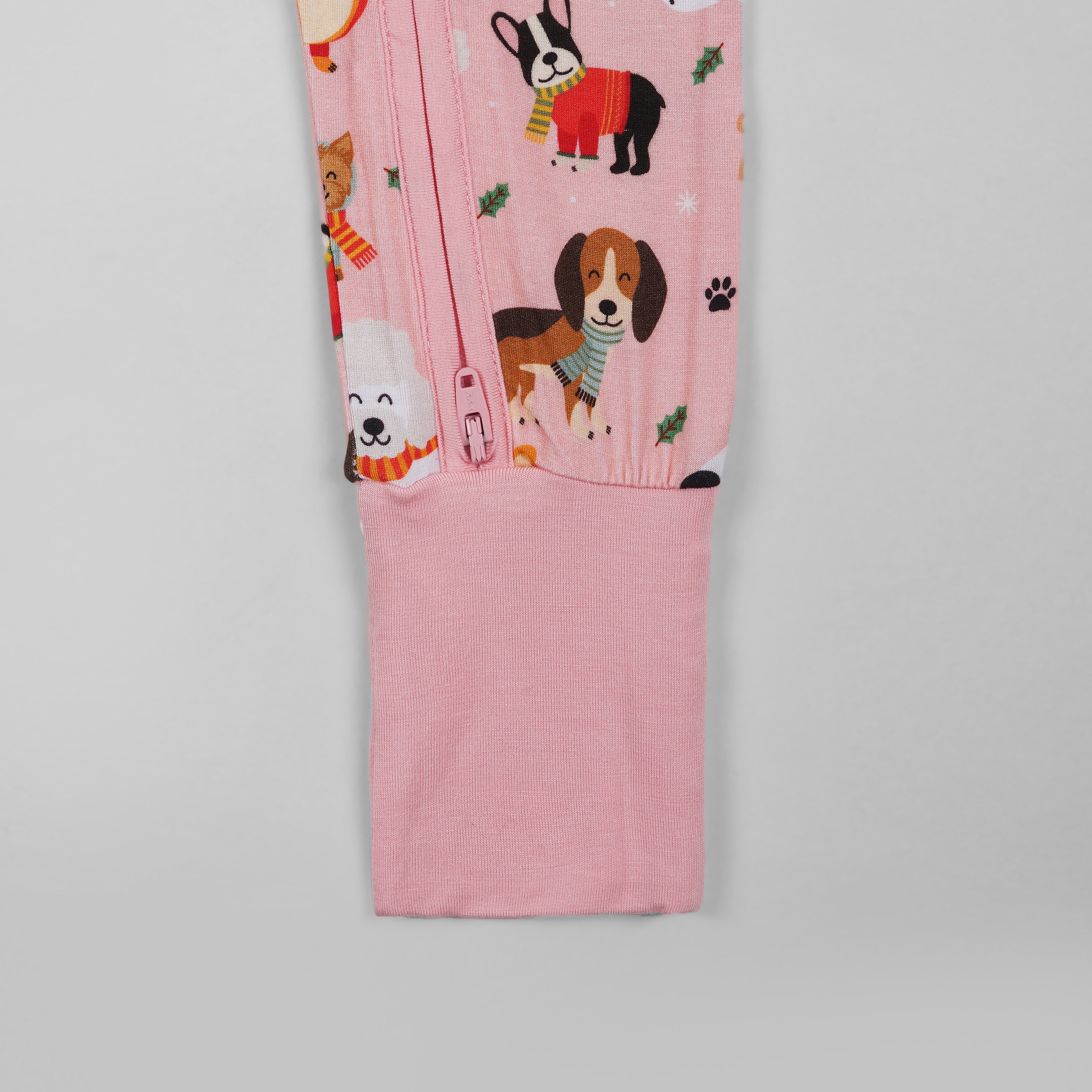 Puppy Love Pink Long Sleeves Zipper Romper For Baby