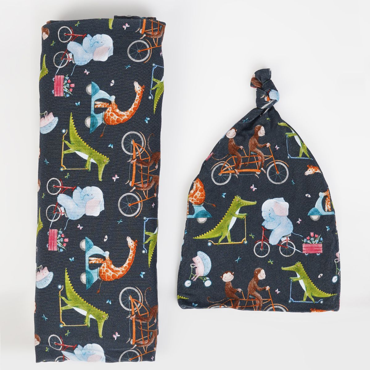 Cycle Safari Swaddle Blanket and Hat Set