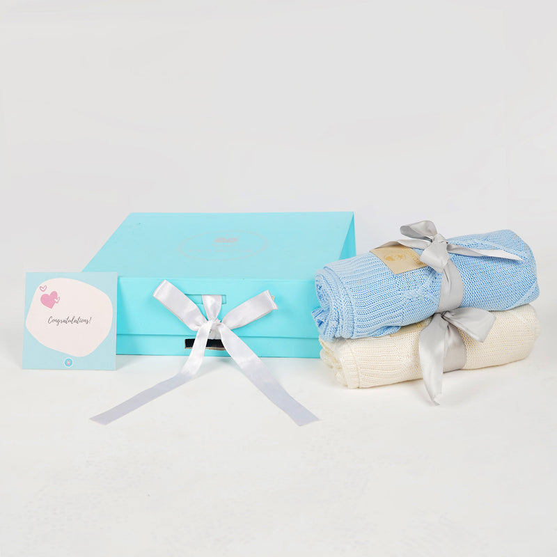 Organic Bamboo Baby Boy Blanket Duo Set - Blue