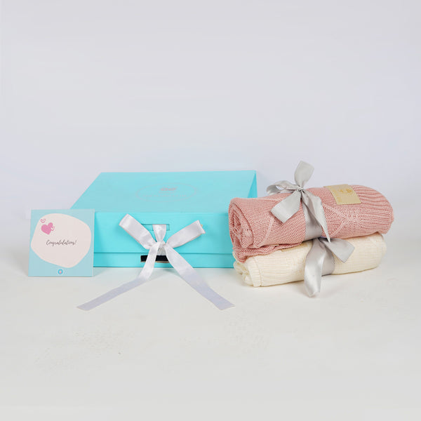Organic Bamboo Baby Girl Blanket Duo Set - Pink