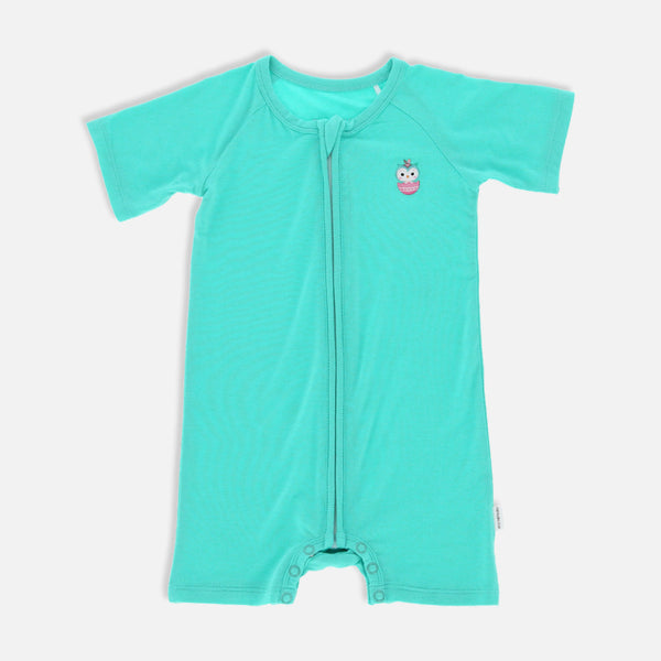 Signature Half Sleeves Zipper Romper For Baby (Aqua Blue)