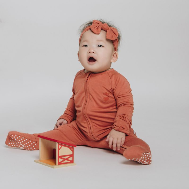Copper Kiss Long Sleeves Zipper Romper For Baby