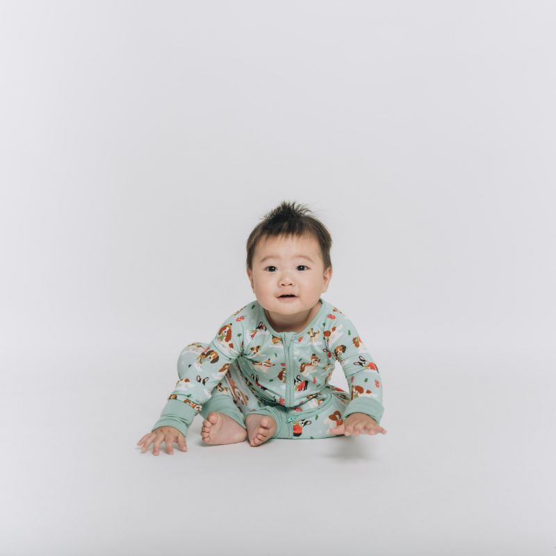 Puppy Love Blue Long Sleeves Zipper Romper For Baby