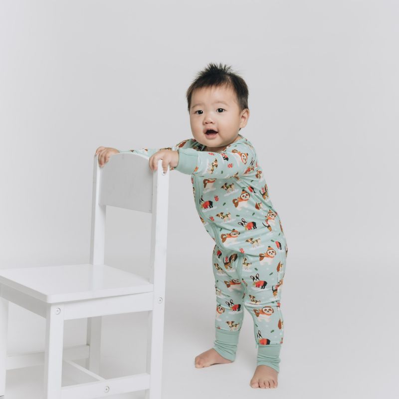 Puppy Love Blue Long Sleeves Zipper Romper For Baby