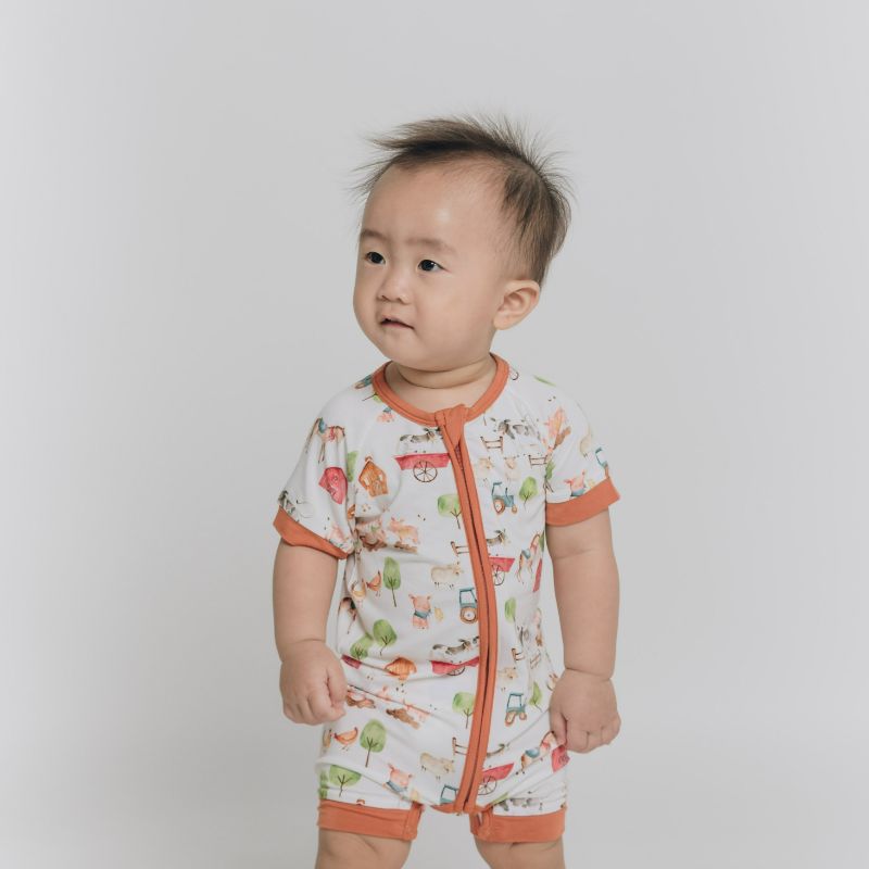 Farm Buddies Half Sleeves Zipper Romper For Baby
