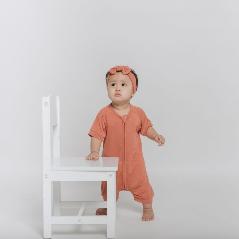 Copper Kiss Half Sleeves Zipper Romper For Baby