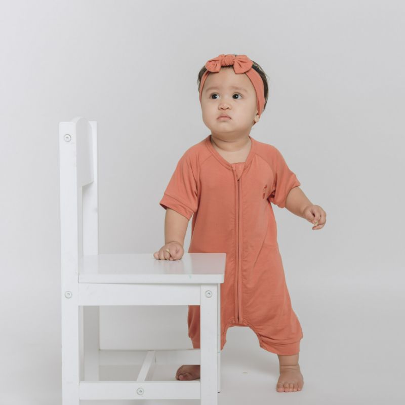 Copper Kiss Half Sleeves Zipper Romper For Baby