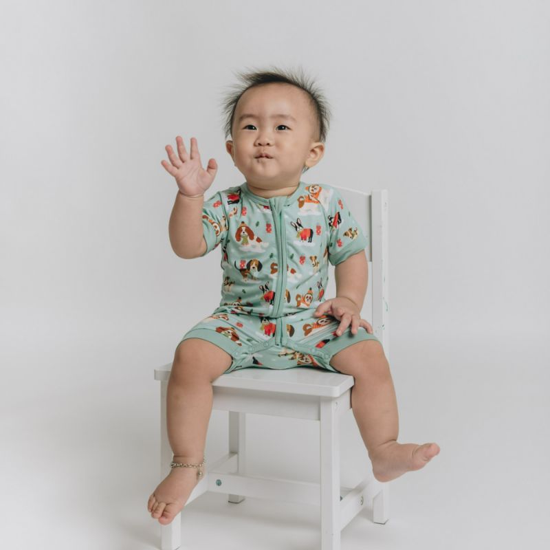 Puppy Love Blue Half Sleeves Zipper Romper For Baby