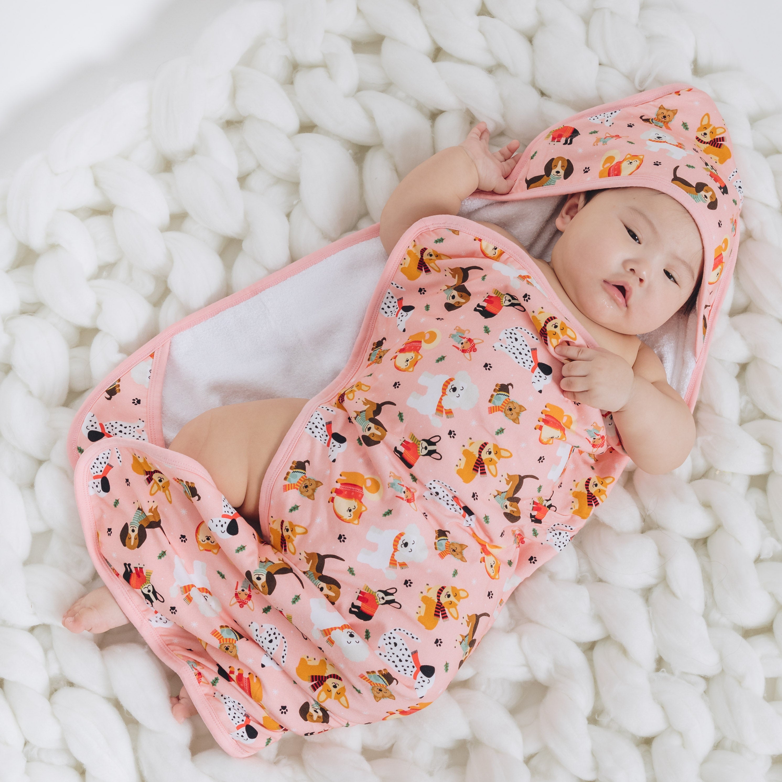 Puppy Love Pink Bamboo Hooded Baby Girl Towel