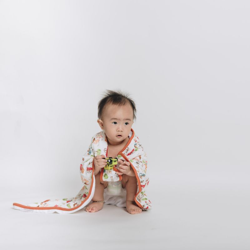 Farm Buddies Bamboo Baby Boy Hooded Towel