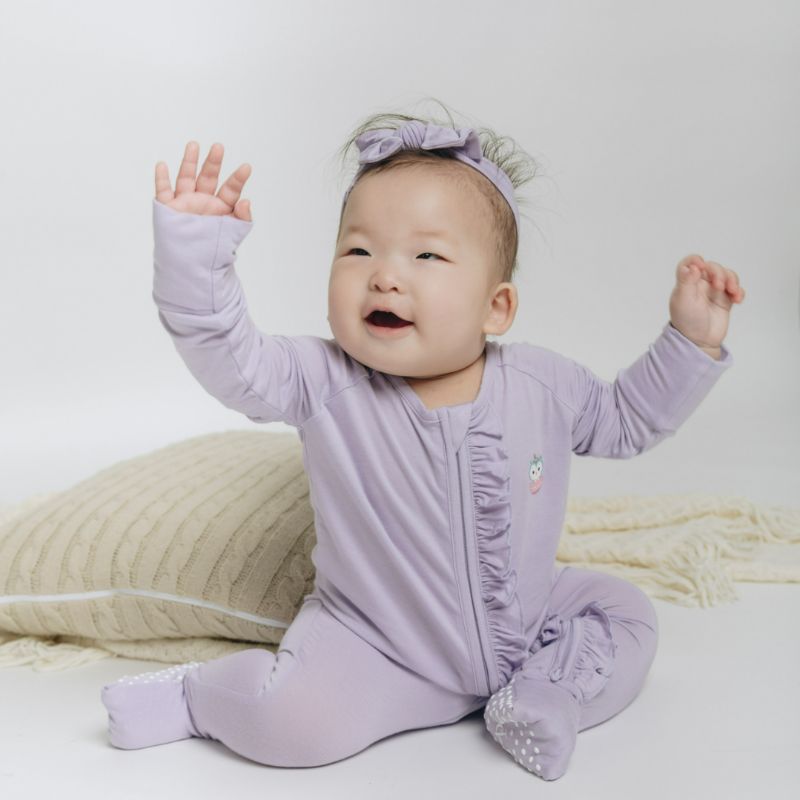 Lilac Blossom Long Sleeves Zipper Romper For Baby