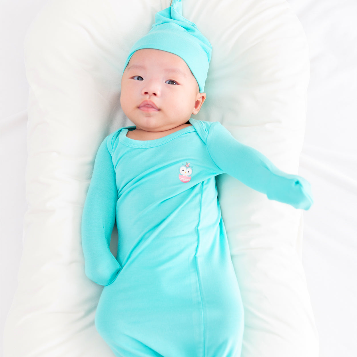 Signature Newborn Baby Toffee Knot Gown  Bodysuit (Aqua Blue)