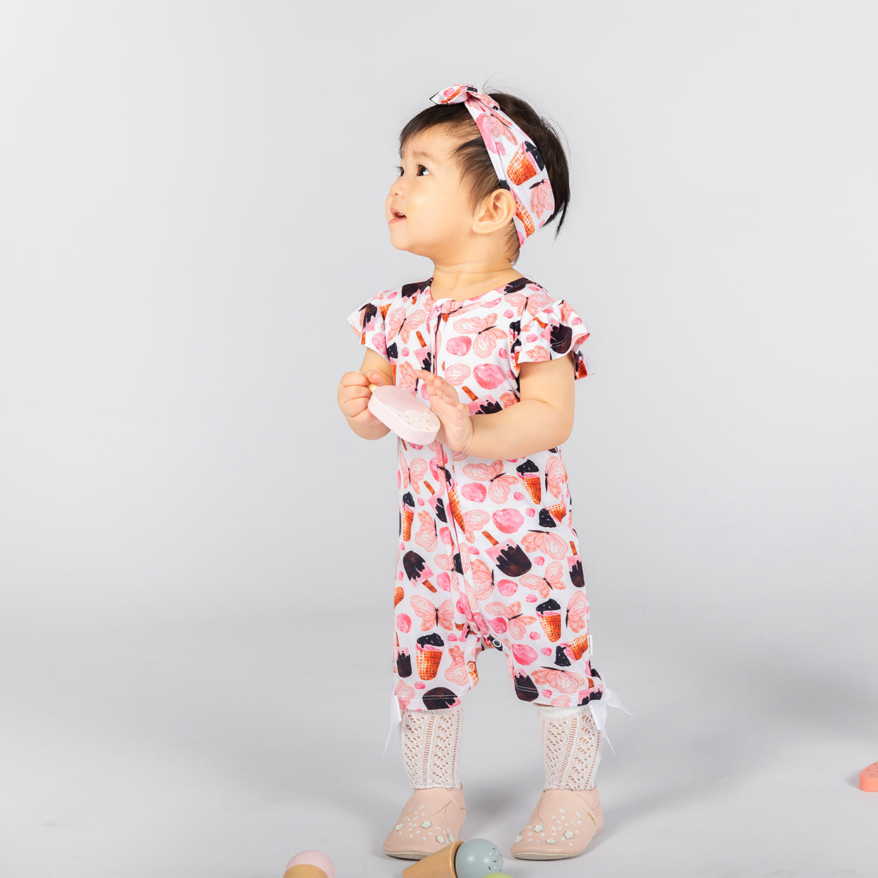 Butterchoc Half Sleeves Zipper Romper For Baby