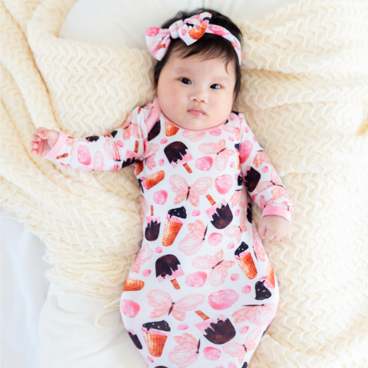 Butterchoc Newborn Baby Toffee Knot Gown  Bodysuit