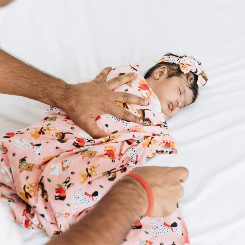 Puppy Love Pink Swaddle Blanket and Headband Set