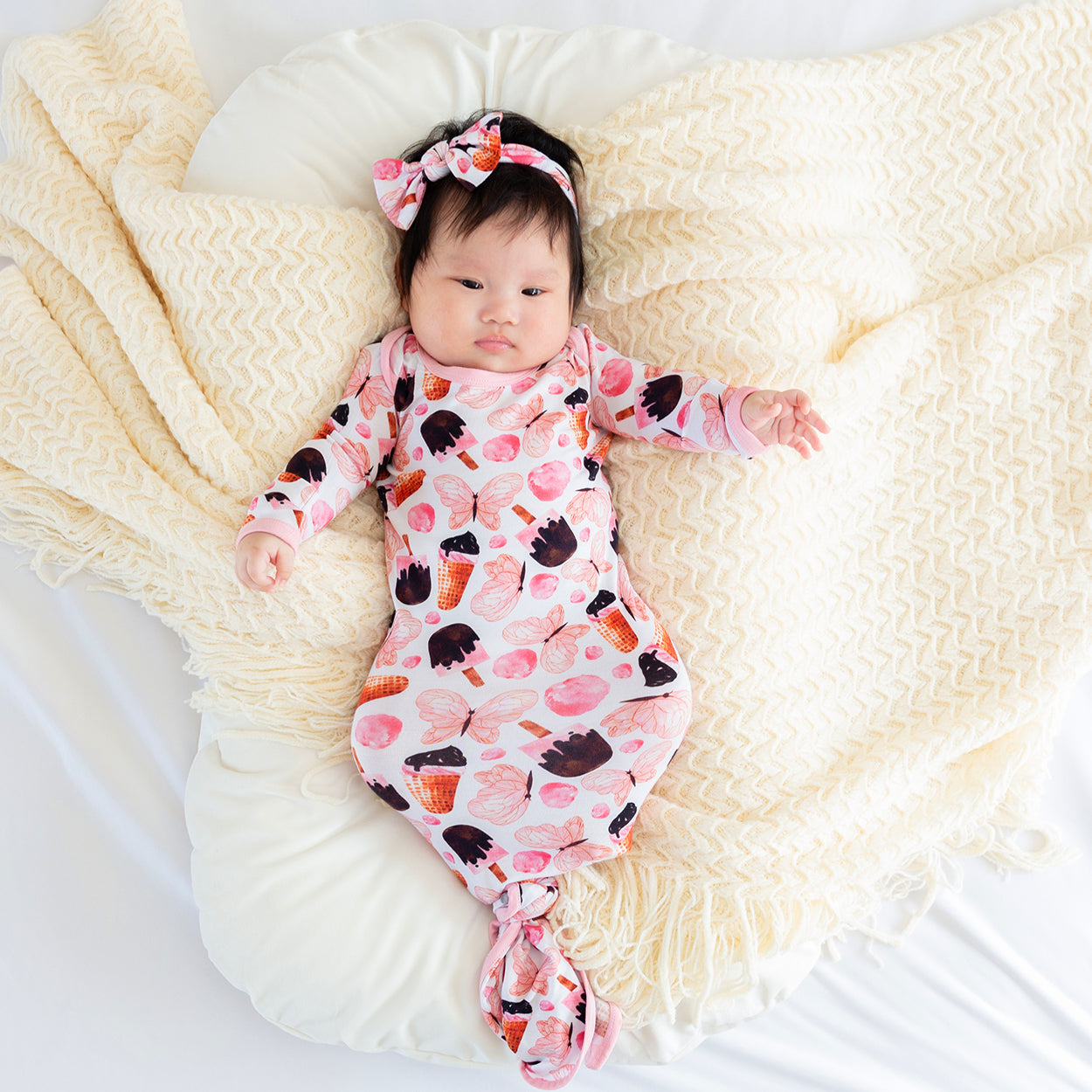 Butterchoc Newborn Baby Toffee Knot Gown  Bodysuit