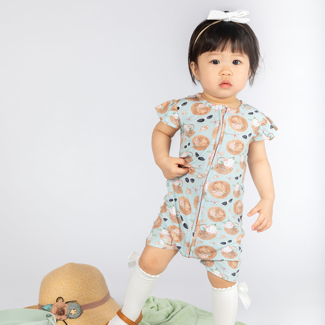 Hamptons Half Sleeves Zipper Romper For Baby