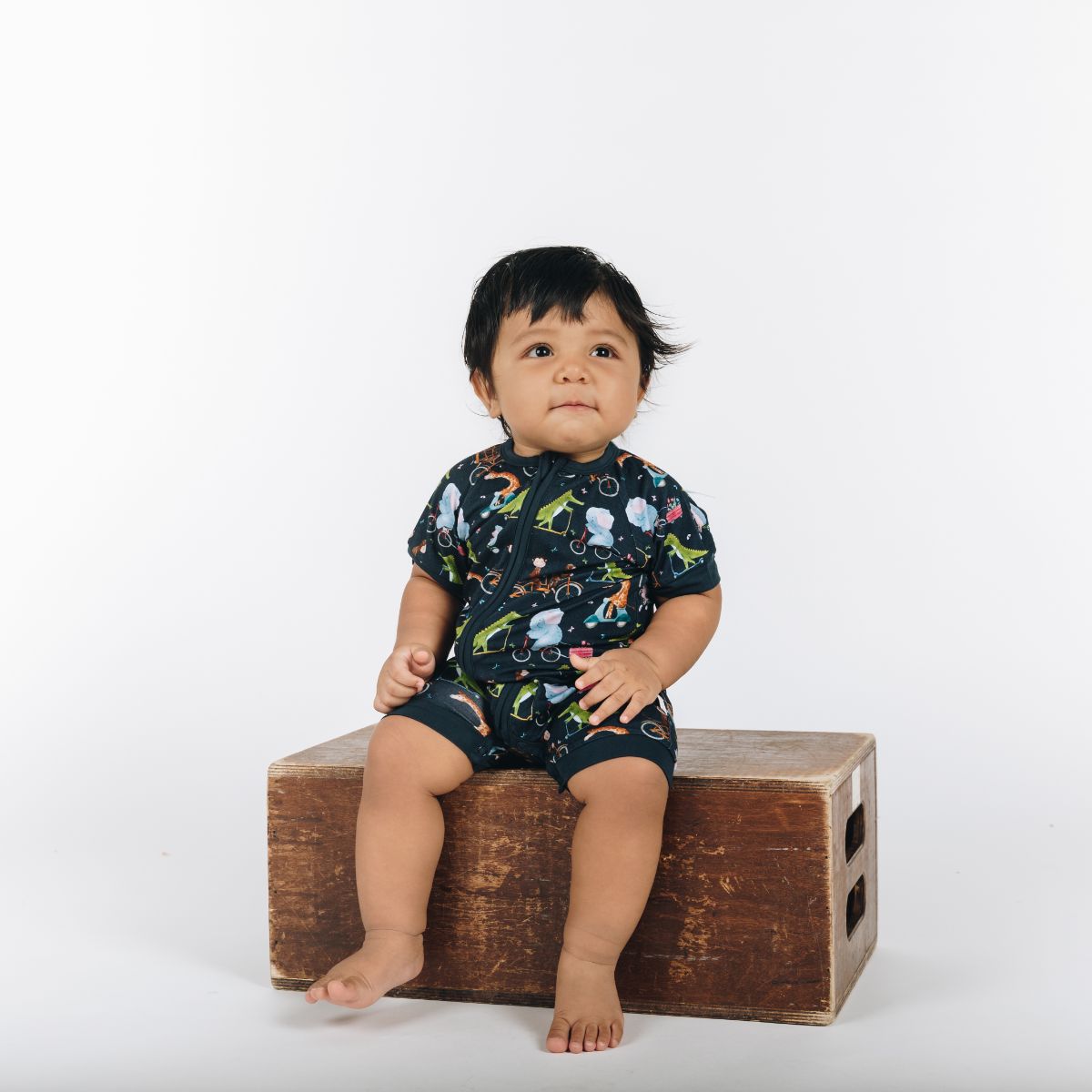 Cycle Safari Half Sleeves Zipper Romper For Baby