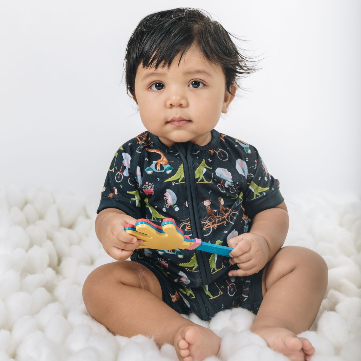 Cycle Safari Half Sleeves Zipper Romper For Baby