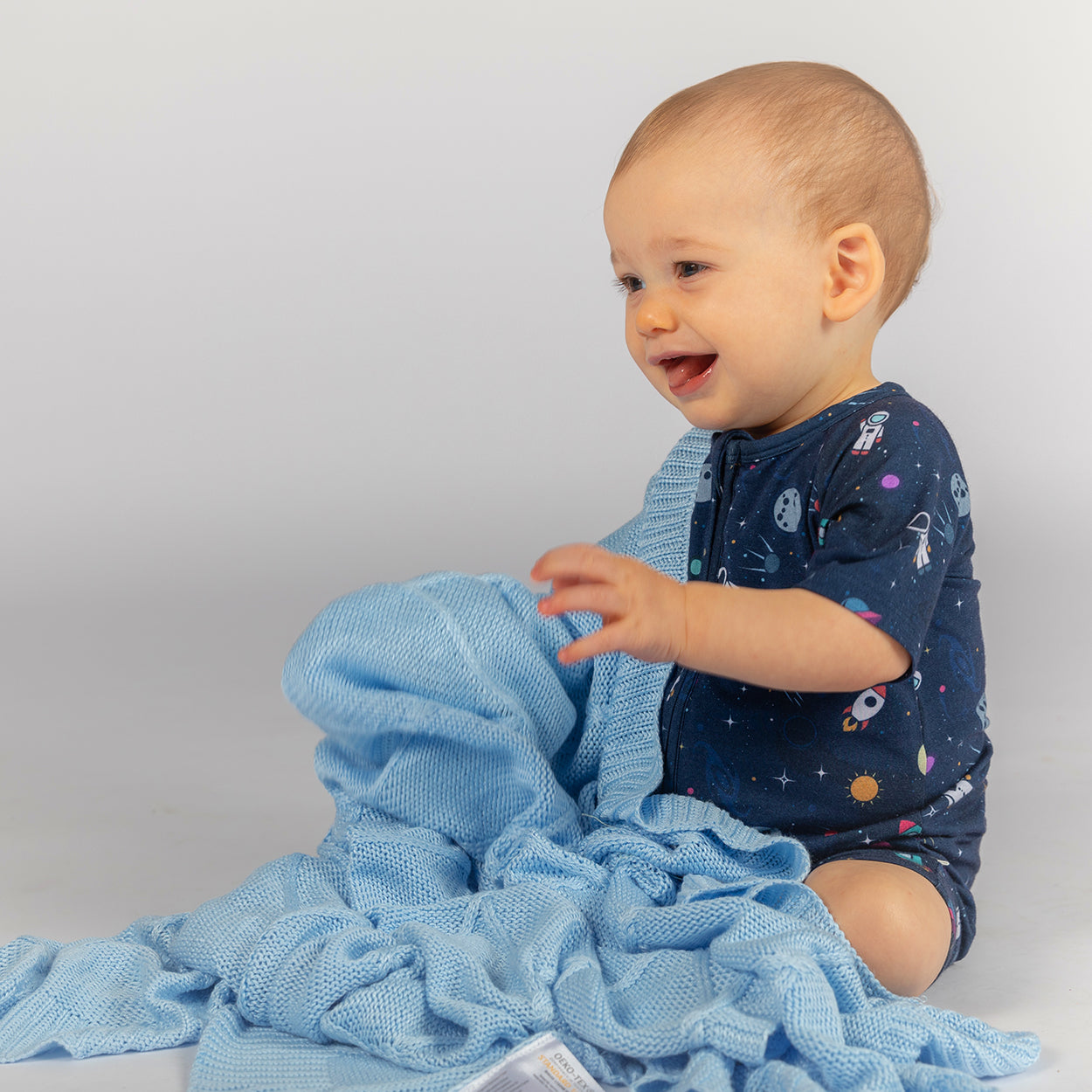 Ice Blue Organic Bamboo Knit Blanket For Baby