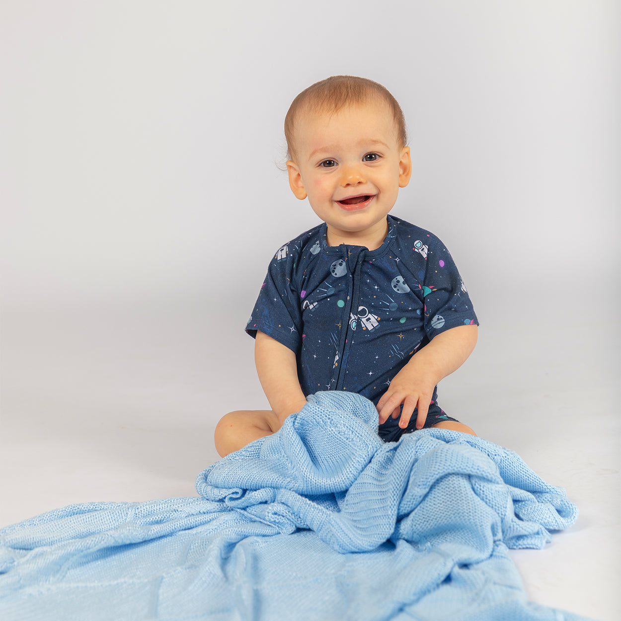 Ice Blue Organic Bamboo Knit Blanket For Baby