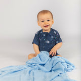 Ice Blue Organic Bamboo Knit Blanket For Baby