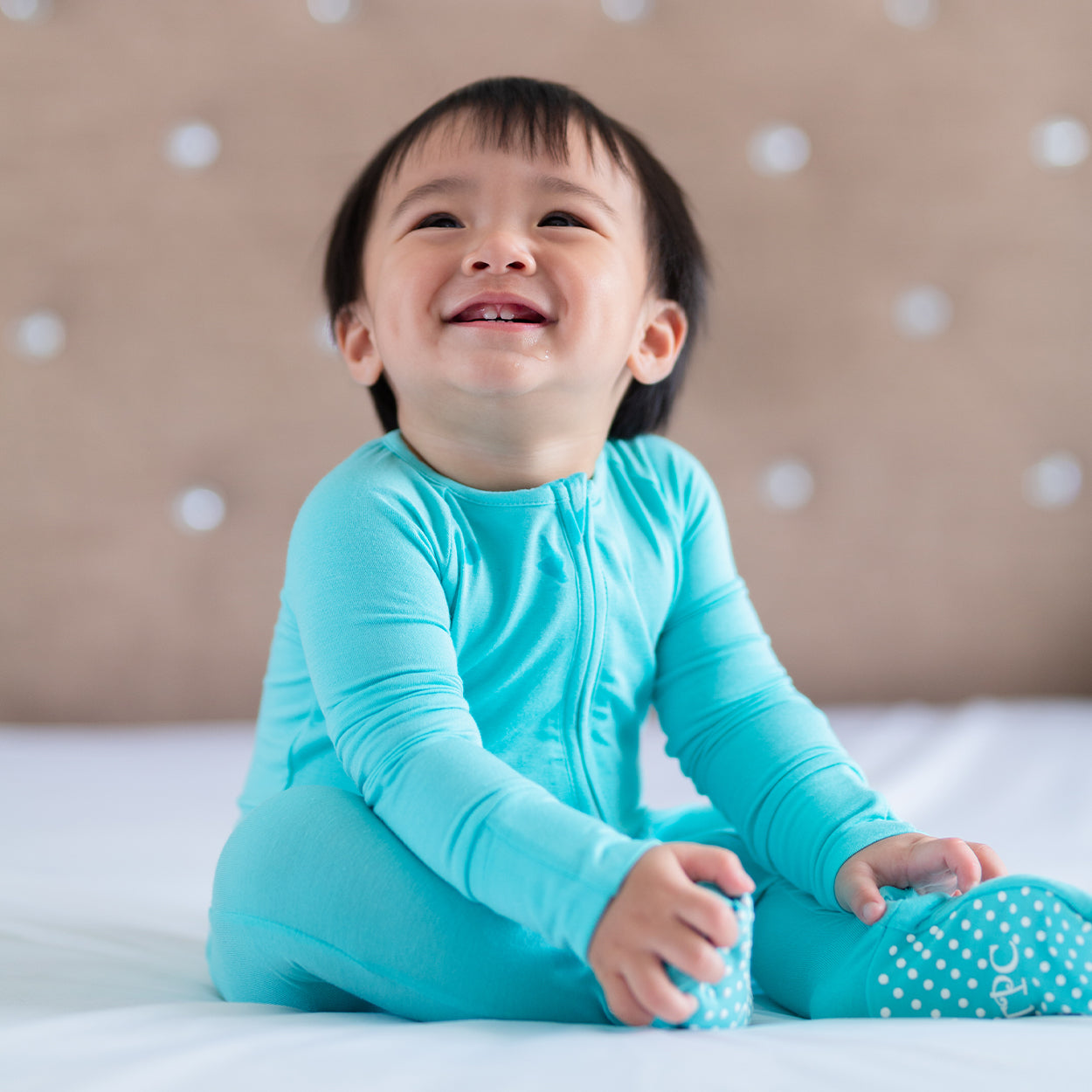 Signature Long Sleeves Zipper Romper  For Baby (Aqua Blue)