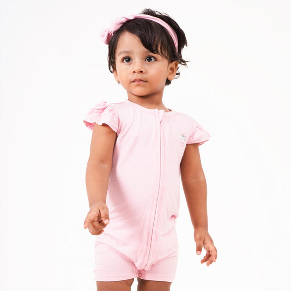 Signature Half Sleeves Zipper Romper For Baby (Baby Pink)